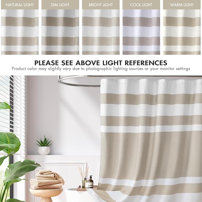 Madison Park Spa Waffle Shower Curtain for Bathroom, 72 x 72, Taupe | Striped, Pieced Fabric Design, 3M Scotchgard Moisture Management, Hotel Quality, Modern, for Bathroom, OEKO-TEX Certified