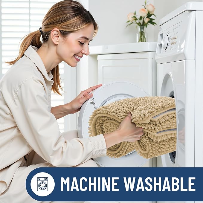 Smiry Bathroom Rugs 40X32, Luxury Chenille Extra Soft Absorbent Bath Mat | Beige, Machine Washable Non-Slip Plush Bath Mats for Bathroom, Tub, Shower, and Floor, Home Decor