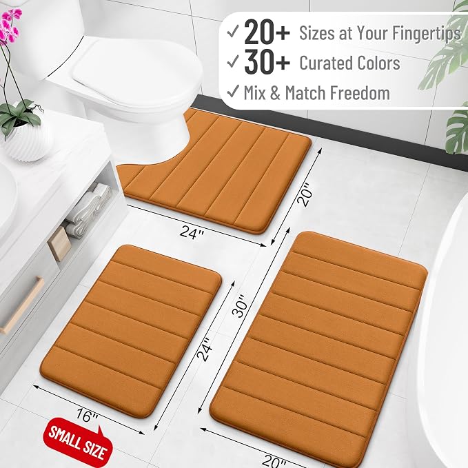 OLANLY Memory Foam Large Bath Mat 44x32, Super Soft Absorbent Bathroom Rugs | Ochre, Quick Dry Bath Rug, Machine Washable Shower Floor Mats, Bathmat Carpet for Bathroom Floor, Tub and Shower