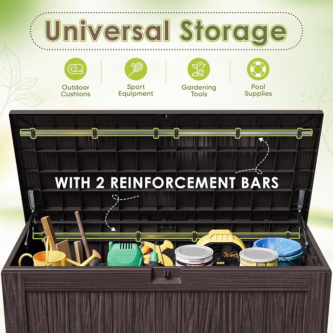 Devoko 125 Gallon Outdoor Storage Box, Waterproof Resin Deck Box | for Patio Furniture, Lockable Container for Garden Cushions & Pool Supplies