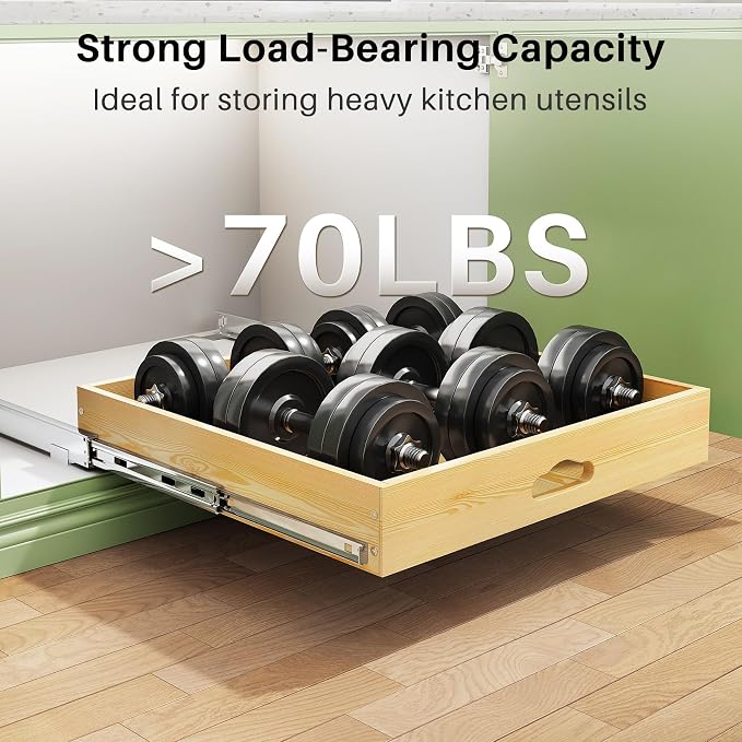 2Pack Pull Out Cabinet Organizer, Soft Close Wooden Slide Out Drawers for Pots, Full-extension Roll Out Shelves for Kitchen Cabinets, Pantry Organization, Bottom and Side Mount(21"W X 21"D x 3.4''H)