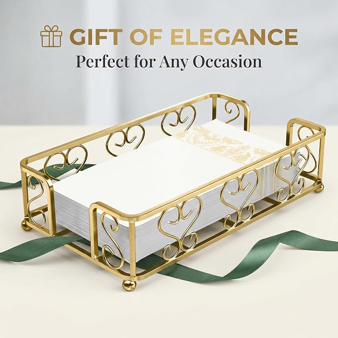 Guest Towel Holder Tray for Bathroom Countertop, Gold Napkin | Guest Bathroom, Powder Room & Vanity Use