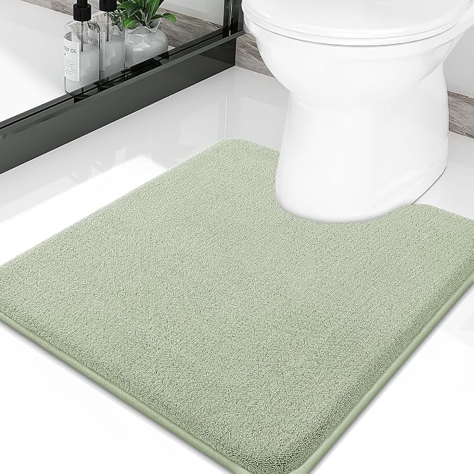 Smiry Memory Foam Toilet Rugs U Shaped 20x20, Extra Soft Bath Mat | Sage Green Quick Dry, Machine Washable Bath Mats for Bathroom, Shower, Tub and Home Decor Accessories