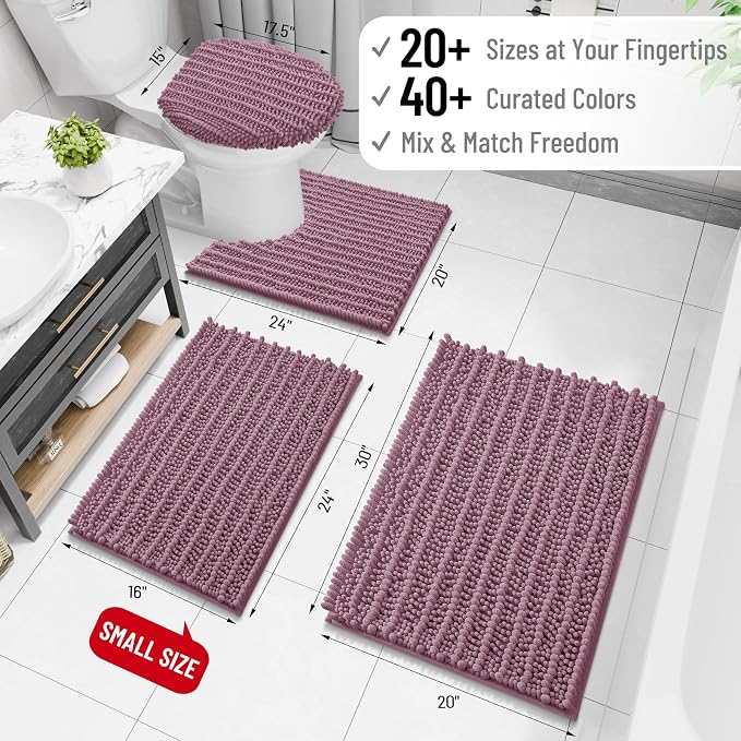 Arotive Bathroom Rugs Mat 30x17, Soft Absorbent Chenille Shaggy Bath Mat | Deep Plum, Machine Wash Dry, Bath Rugs for Bathroom Floor, Tub and Shower, Home Decor Accessories