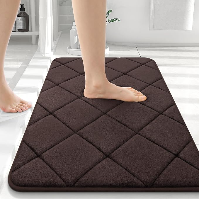 OLANLY Memory Foam Bath Mat 36x24, Ultra Soft and Absorbent Bathroom Rugs | Brown, Quick Dry, Machine Washable Shower Bath Rugs, Comfortable Bath Carpet for Bathroom Floor, Tub and Shower
