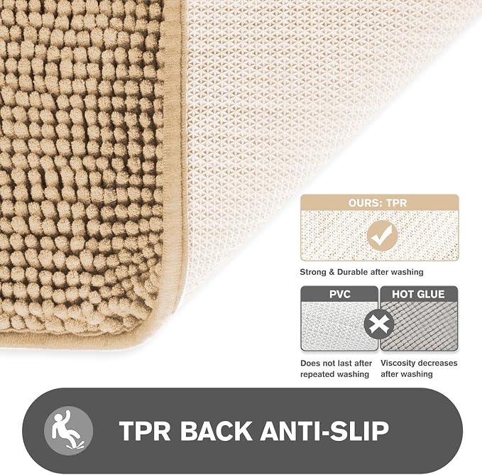 Ivory Cream Bathroom Rugs – Absorbent and Washable Bath Mat, Non-Slip, Thick Soft Chenille Bath Rugs for Bathroom Floor, Shower, Sink - 20" x 32"