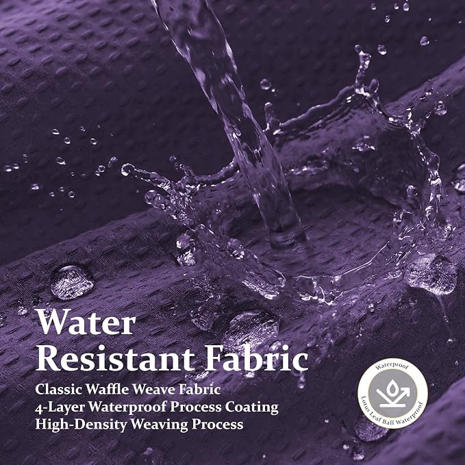 Long Waffle Shower Curtain 256 GSM Heavy Fabric 72x78 Purple | 78 Inch Long, Thick Polyester Cloth, Weighted Hem, Water Repellent, Washable, Tall Hotel Bathroom Shower Curtain Set 12 Hooks