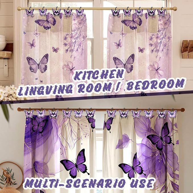 Sawysine 12 Pcs Cow Shower Curtain Hooks Bathroom,Butterfly | Highland Cow Design in 3 Poses, Western Farmhouse Decor for Rustic Bathroom Bedroom, Set Includes Decorative Hangers