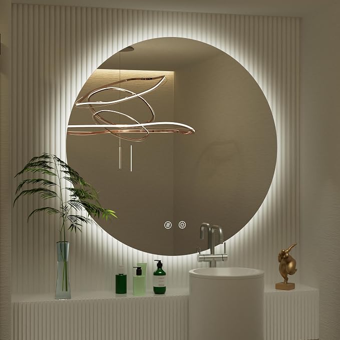 32 Inch Backlit Round LED Mirror for Bathroom with Anti-Fog | 3 Color Temp(3000K/4500K/6000K), Adjustable Brightness, Frameless 5mm HD Glass, ETL Cert‌, Idea for Vanity