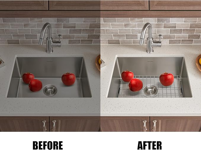 SunnyPoint 304 Stainless Steel Sink Protector Rack – Rust-Resistant Grid for Kitchen Sink Bottom, Scratch Prevention, Drainage Support, Fits Sinks 16.15" x 12.4", Center Drain Hole Required