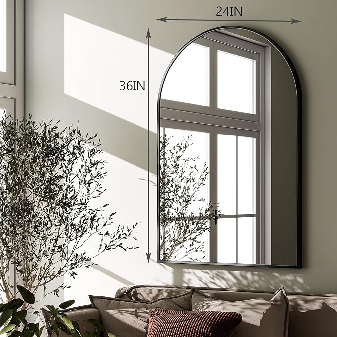 HARRITPURE Arched Wall Mirror 24"x36" Black Metal Frame Vanity Mirrors | Aluminum Alloy Frame Bathroom Mirror Living Room, Bedroom and Entryway