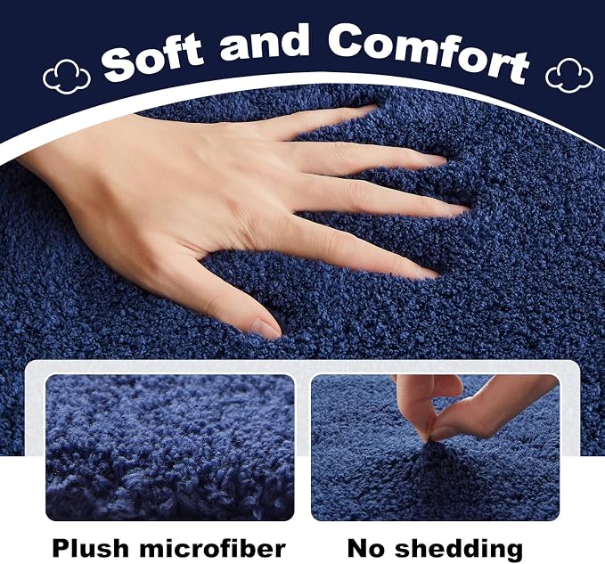 TYUU Navy Blue Bathroom Rugs, Ultra Soft Bath Rugs Non Slip Washable, Super Absorbent Quick Dry Bath Mat with Rubber Backing for Bathroom Floor, Shower, or Sink, Navy Blue 20" x 30"
