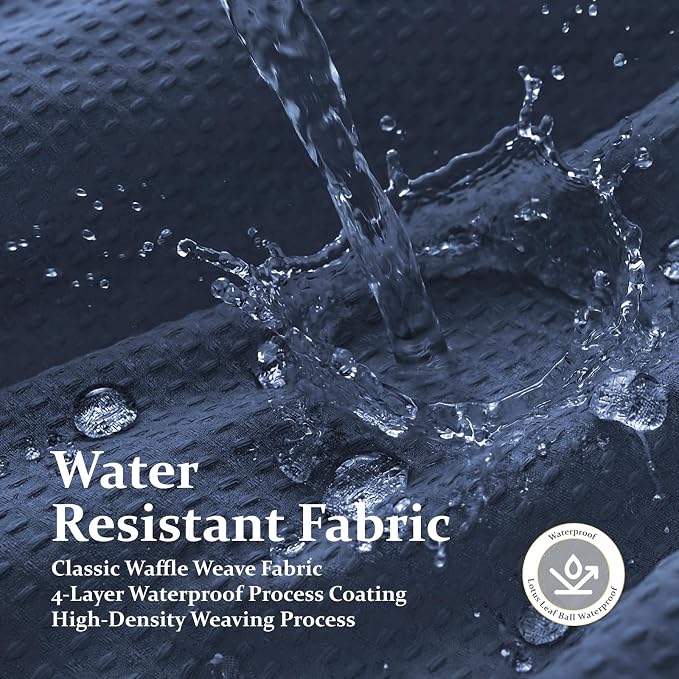 Extra Long Waffle Shower Curtain 256 GSM Fabric 72x96 Navy Blue | 96 Inch Tall, Thick Polyester Cloth, Weighted Hem, Water Repellent & Washable, Hotel Shower Curtain Set for Bathroom 12 Hooks