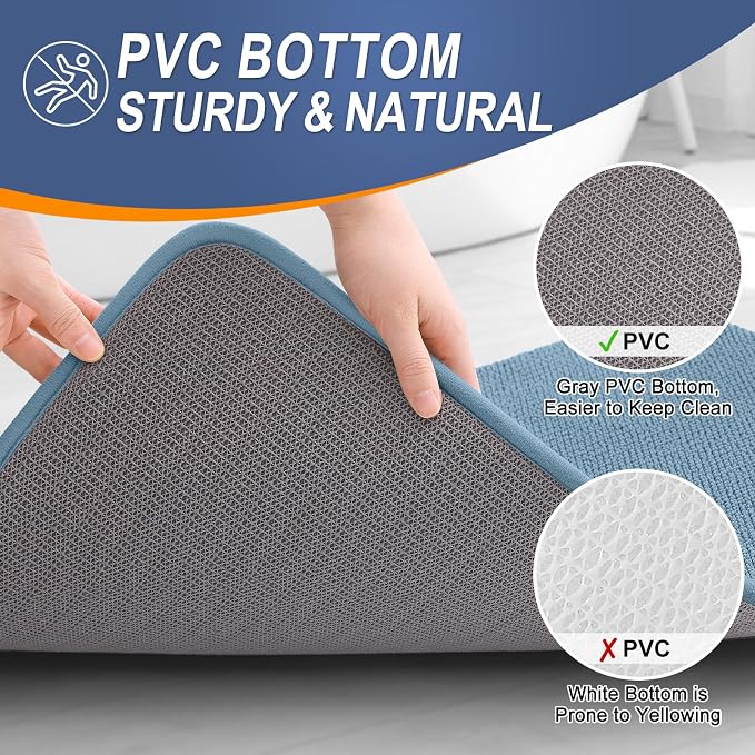 OLANLY Memory Foam Small Bathroom Rugs 24x16, Absorbent Bath Mat, Airy Blue | Soft Quick Dry Bath Rugs, Non-Slip Carpet, Machine Washable Mat for Bathroom Floor, Tub and Shower, Home Decor Accessories