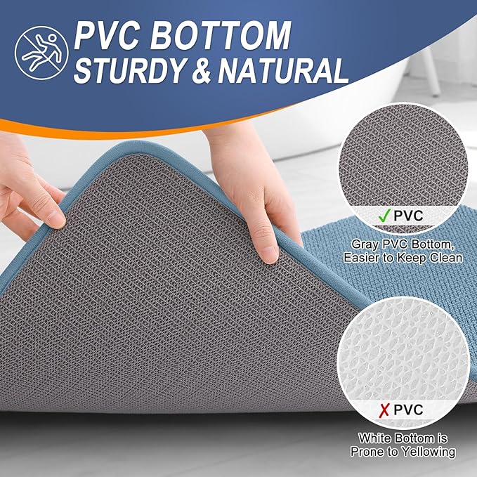 OLANLY Memory Foam Bathroom Runner Rug 40x24, Absorbent Long Mat, Airy Blue | Soft Quick Dry Bath Rugs, Non-Slip Carpet, Machine Washable Mat for Bathroom Floor, Tub and Shower, Home Decor Accessories