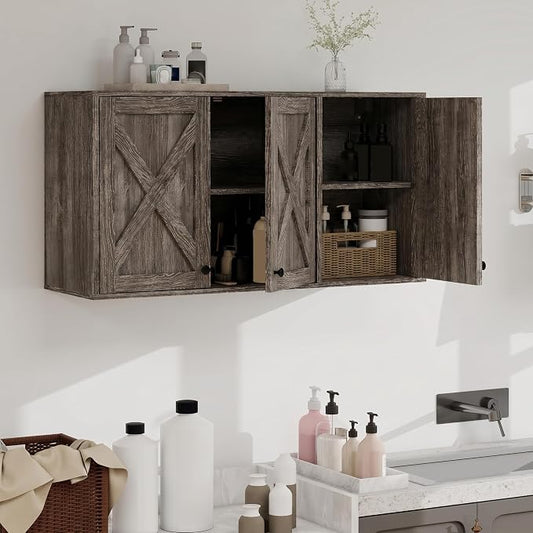YOURLITE Laundry Cabinet, Medicine Cabinet, Bathroom Kitchen Storage Wall Mounted Farmhouse Organizer with Shelves Over Toilet, 36" Wide, Grey
