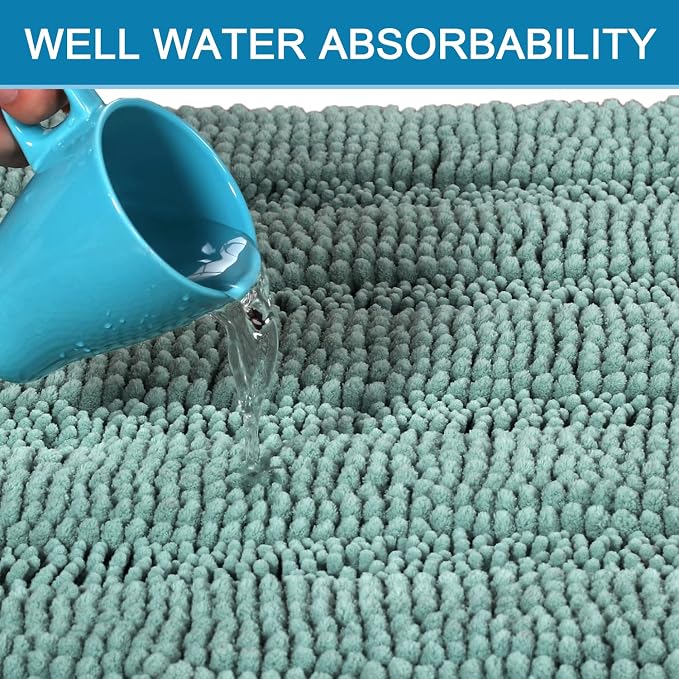 H.VERSAILTEX Bathroom Rugs Non Slip Thick Shaggy Chenille Bathroom Rug Mat Set Extra Soft and Absorbent Striped Floor Rugs, 2 Piece, Machine-Washable, Eggshell Blue