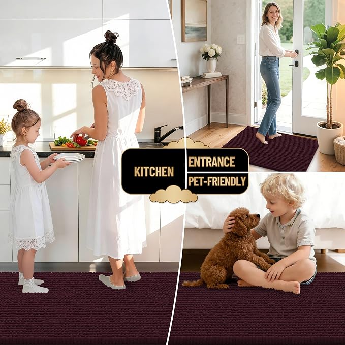 OLANLY Thick Chenille Absorbent Bathroom Rugs Mat 30x20, Black Cherry | Soft Bath Rugs, Rubber Backing, Machine Wash Dry, Bath Mats for Bathroom, Tub and Shower, Home Decor Accessories