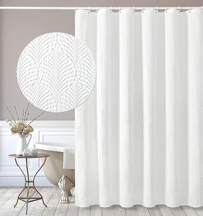 72x84 Extra Long Shower Curtain, White 3D Embossed Half Bath Curtain