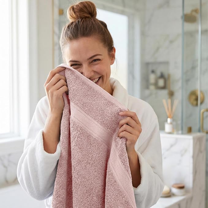 Superior Egyptian Cotton Plush & Absorbent, Bath Towel Set of 4, Tea Rose | Quick Dry, Soft Luxury Towel Set, Bath Essentials for Bathroom, Guest Bath, Spa, 4 Piece Bath, Madeline Towels