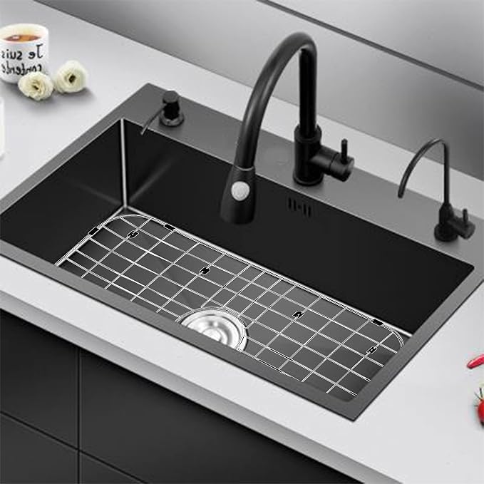 26"x14" Sink Protectors for Kitchen Sink with Rear Drain Hole | Rust Resistant Stainless Steel Kitchen Sink Grid and Sink Protectors, Sink Rack for Bottom of Sink with Sink Strainers