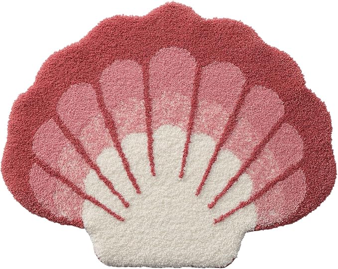 DEXI Cute Seashell Bath Mat, Coastal Scallop Bathroom Rug, 38x30 Pink | Soft and Absorbent Microfiber, Non Slip, Machine Washable Bathmat for Shower Floor, Bedroom, Kids Room, Home Decor