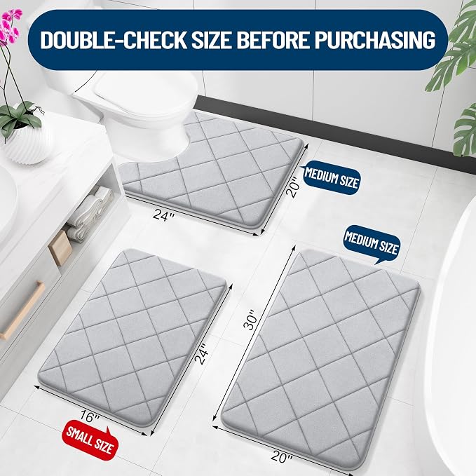OLANLY Memory Foam Bath Mat 44x24, Ultra Soft and Absorbent Bathroom Rugs | Light Gray, Quick Dry, Machine Washable Shower Bath Rugs, Comfortable Bath Carpet for Bathroom Floor, Tub and Shower