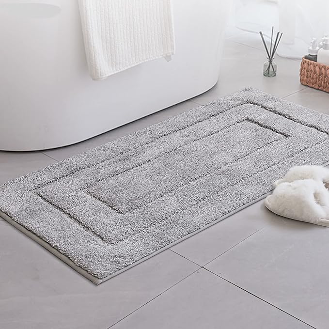 GRANNY SAYS Gray Bathroom Runner Rug 24" x 48", Soft Microfiber Bath Mat | Non-Slip long rug with TPR Backing, Absorbent, Machine Washable Extra Large Bath Rugs for Double Vanity, Shower, Tub