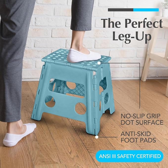 Handy Laundry Folding Step Stool 13 Inch, Teal, Non-Slip Holds 300 lbs | 13 Inch, Teal, Foldable Collapsible Step Stool, Non-Slip, Holds 300 lbs, Kitchen Bathroom Bedroom, Adults