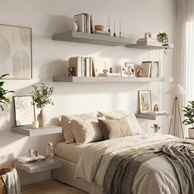 Vivelove Square Floating Shelves 12x12” Set of 2, Grey | Easy Install with Hardware, Invisible Brackets, No Sagging, Living Room Display Shelf, 2" Thick，Engineered Wood
