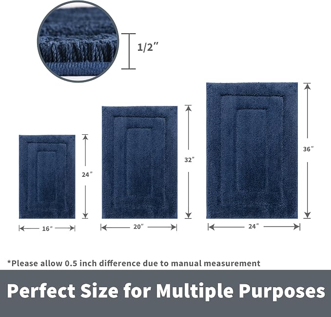 GRANNY SAYS Blue Bathroom Rug 36" x 24", Non-Slip Microfiber Bath Mat | Ultra-soft, durable TPR backing for reliable grip, fast water absorption, machine washable for Vanity, Shower, Tub