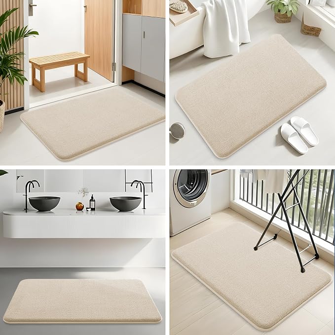 Smiry Memory Foam Bath Mat 44x24, Extra Soft Absorbent Bathroom Rugs | Beige Quick Dry, Machine Washable Bath Mats for Bathroom, Shower, Tub and Home Decor Accessories