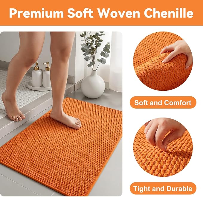 Triohero Bathroom Runner Rug, Long Bath Mat Washable Thin Quick Dry Low Pile Bathroom Runner Rugs 24 x 60 Non Slip, Orange 24"x60"