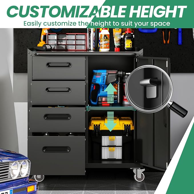 Garage Tool Cabinet Set,Heavy Duty Steel Rolling Tool Chest with Lockable Doors & Adjustable Shelves