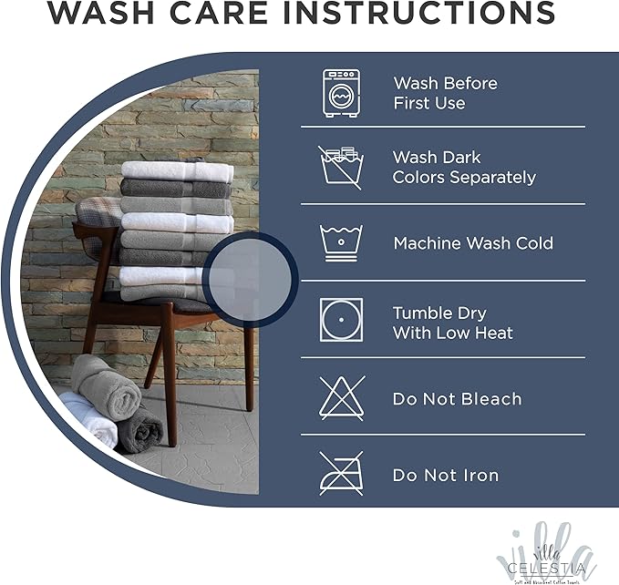 Villa Celestia 18-Piece 100% Cotton Towel Set, 4 Bath Towels, 6 Hand Towels, 8 Wash Cloth, Quick-Dry, Navy Blue