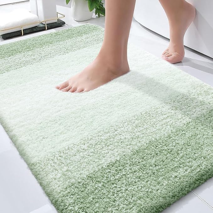 OLANLY Bathroom Rugs Mat 34x21, Extra Soft Absorbent Microfiber Bath Rugs | Sage Green, Non-Slip Quick-Drying Rubber Backing, Washable Plush Bath Mat for Floor, Tub and Shower, Home Decor Accessories