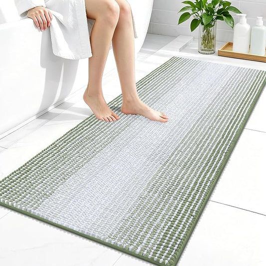 OLANLY Bathroom Runner Rugs 44x24, Chenille Striped Bath Rugs, Sage Green | Extra Soft Absorbent, Rubber Backing, Machine Wash Dry, Bath Mats for Bathroom Floor, Tub and Shower, Home Decor Accessories