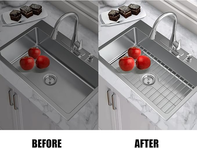 SunnyPoint 304 Stainless Steel Sink Protector Rack – Rust-Resistant Grid for Kitchen Sink Bottom, Scratch Prevention, Drainage Support – Fits Sinks 17.5" x 12.4", Center Drain Hole Required
