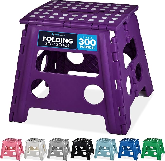 Handy Laundry Folding Step Stool 13 Inch, Purple, Non-Slip Holds 300 lbs | 13 Inch, Purple, Foldable Collapsible Step Stool, Non-Slip, Holds 300 lbs, Kitchen Bathroom Bedroom, Adults