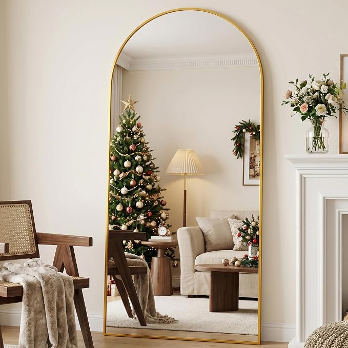 Full Length Mirror, 78" x 38" Arched Full Body Mirror Large Standing Floor Mirrors, Mirrors for Bedroom, Bathroom, Living Room Standing or Wall Leaning, Gold