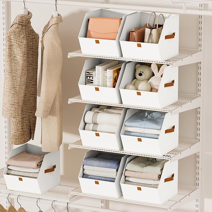 Fabric Closet Storage Cubes - 4 Pack Square Storage Bins with Dual Handles for Clothes, Towels, Toys, Cube Storage Organizers for Bedroom, Nursery, Shelves, Closet, Small Spaces, White