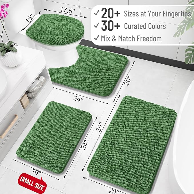 OLANLY Toilet Rugs U-Shaped 24x24, Soft Absorbent Chenille Contour Rugs | Olive Green, Quick-Drying Rubber Backing, Machine Washable Non-Slip Shaggy Bathroom Mat for Toilet, Home Decor Accessories
