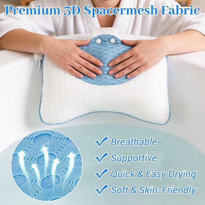3D Mesh Hot Tub Pillow Ergonomic Neck Adjust Strap Quick Dry Spa Tub Cush | 1-Pack Universal Fit Soft Fast Drying Mesh Spa Pillow with Long Hook Strap for Outdoor Hot Tub & Chaise Lounge
