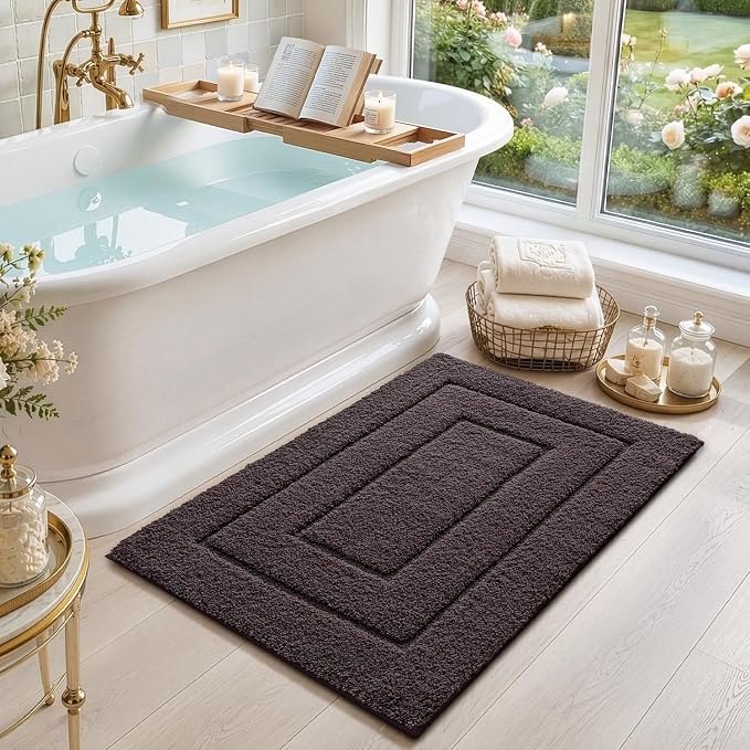 DEXI Bathroom Rugs 32x20, Non-Slip and Absorbent Bath Mat, Brown | Machine Washable, Soft Plush Microfiber Bathmat with Rubber Back, Quick Dry Rug for Shower, Tub, Sink