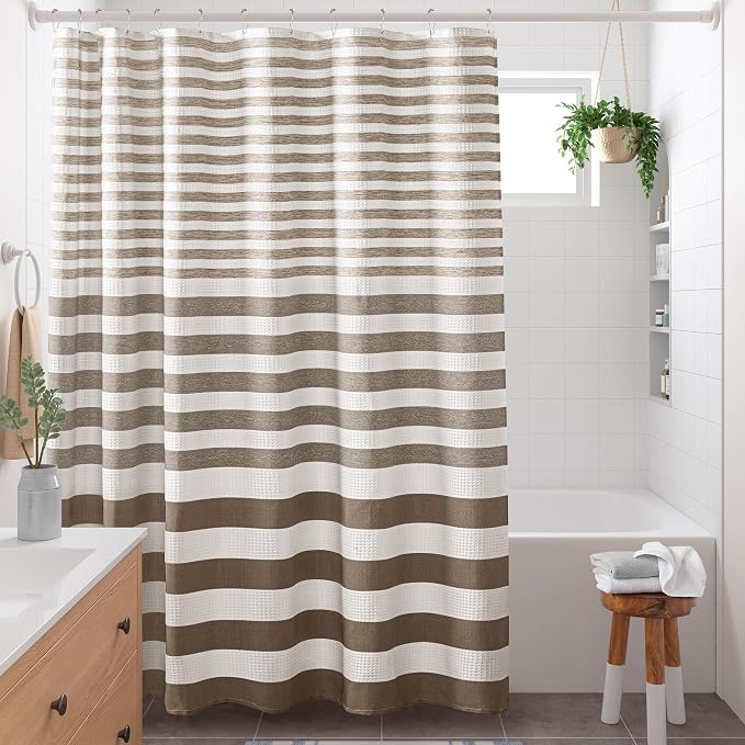 Madison Park Long Shower Curtain for Bathroom, Taupe Ombre, 72" x 78" | Ariana Ombre Cozy, Spa Quality Modern Waffle Weave Contemporary, 3M Scotchgard Treatment, Machine Washable