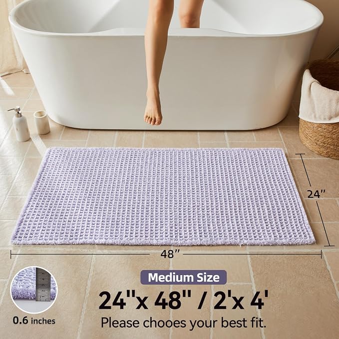 Triohero Waffle Bath Mat, Cute Bathroom Rugs Non Slip, 24x48 Lavender Cream | Super Absorbent Quick Dry Bath Rug, Non-Slip Backing, Soft Waffle Washable Farmhouse Bathroom Mats, Tub, Shower & Home Decor