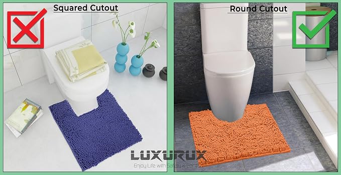 LuxUrux Brown Bath Mat - U-Shaped Contoured Rug for Around Toilet, Super Absorbent Shaggy Bath Rug. Easy Machine Wash & Dry (20" x 23", Brown)