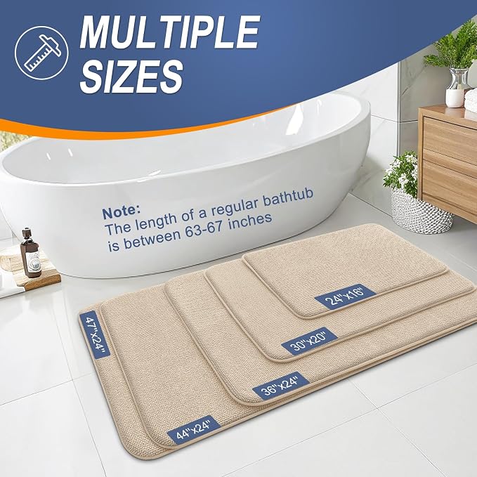 OLANLY Memory Foam Bathroom Runner Rugs 59x24, Absorbent Long Mat, Beige | Soft Quick Dry Bath Rugs, Non-Slip Carpet, Machine Washable Mat for Bathroom Floor, Tub and Shower, Home Decor Accessories