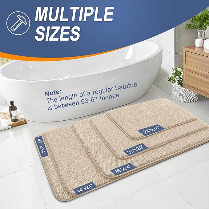 OLANLY Memory Foam Large Bathroom Rugs 59x35, Absorbent Bath Mat, Beige | Soft Quick Dry Bath Rugs, Non-Slip Carpet, Machine Washable Mat for Bathroom Floor, Tub and Shower, Home Decor Accessories