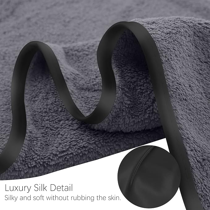 TENSTARS Luxury Silk Hemming Towel Set - Light Thin Quick Drying - 2 Bath Towels 2 Hand Towels 2 Washcloths - Ultra Soft Microfiber, for Bath Fitness, Sports, Yoga, Travel (Dark Grey 6 Pieces)